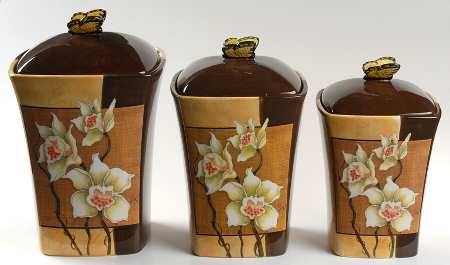Golden Orchids (3 Piece) Canister Set (Box Set)