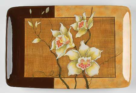 Golden Orchids 18" Rectangular Serving Platter