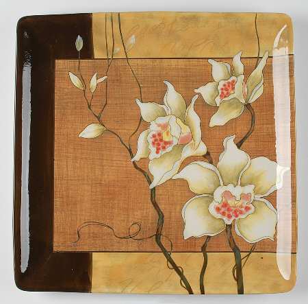 Golden Orchids 16" Square Serving Platter