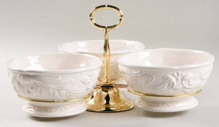 Firenze Ivory 7" x 12" 3-Part Relish & Metal Stand (CERC) HC