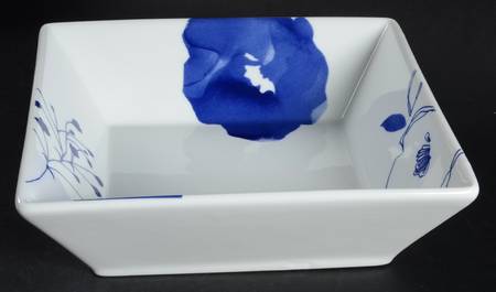 Indigo Bloom 9" Square Vegetable Bowl