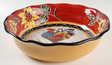 Chanticleer Rooster 13" Round Vegetable Bowl