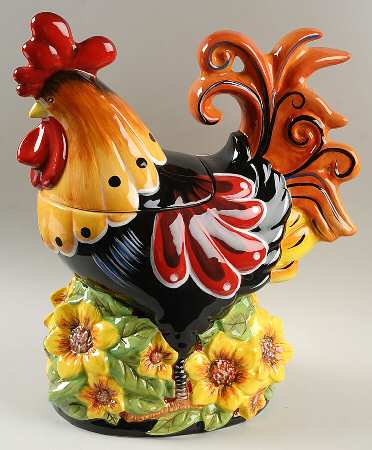 Chanticleer Rooster Figural Cookie Jar & Lid