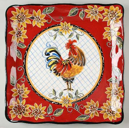 Chanticleer Rooster 16" Square Serving Platter