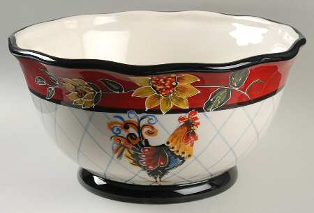 Chanticleer Rooster 12" Large Salad Serving Bowl