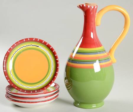 Hot Tamale (Oil Set) Jar with Cork Stopper &4 Motif Dip Bowls