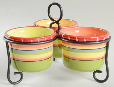 Hot Tamale Condiment Bowl - Set of 3 Motifs & Metal Stand