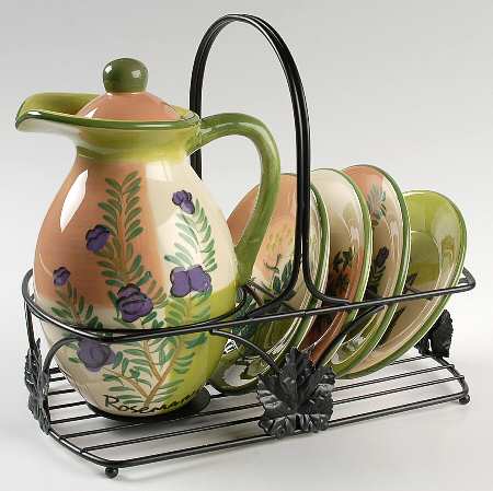 Herb Garden (7 Pc) Oil Set (Oil&Lid,4 Motif Dip & Metal Std)