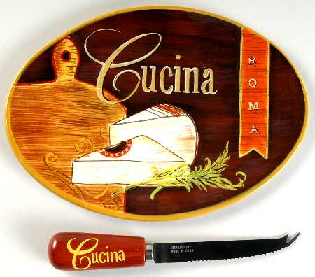 Cucina (Cheese, Wine, Olive Oil) Cheese Plate & Knife Set