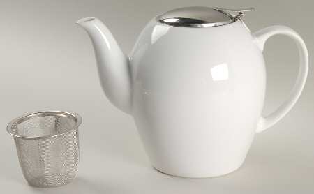 Tea Collection White 5 Cup Teapot with Hinged Metal Lid & Infuser