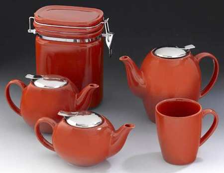 Tea Collection Red Small Canister with Hinged Lid