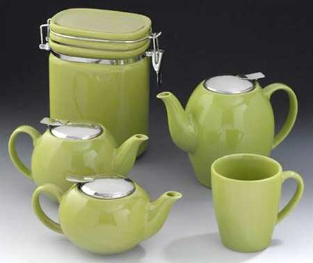 Tea Collection Green Small Canister with Hinged Lid