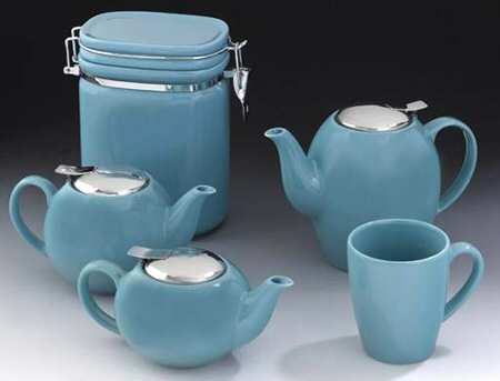 Tea Collection Aqua Small Canister with Hinged Lid