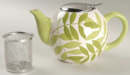 Green Tea Leaf 3 Cup Teapot with Hinged Metal Lid & Infuser
