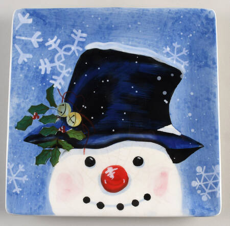 Top Hat Snowman (Blue) Dessert/Pie Plate