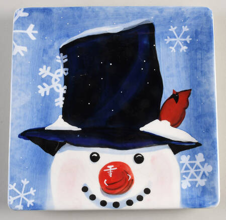 Top Hat Snowman (Blue) Dessert/Pie Plate
