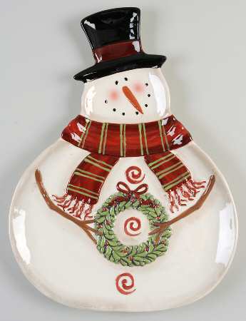 Sledding Snowman 16" Figural Platter