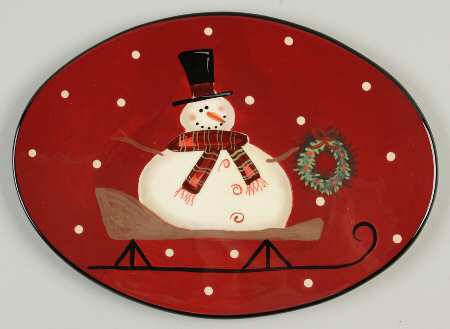 Sledding Snowman Oval Cheese Plate