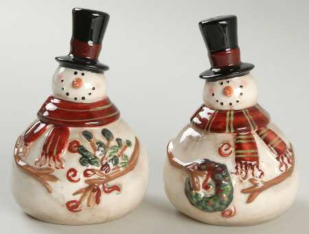 Sledding Snowman Figural Salt & Pepper Set