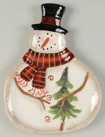 Sledding Snowman Figural Candy Plate