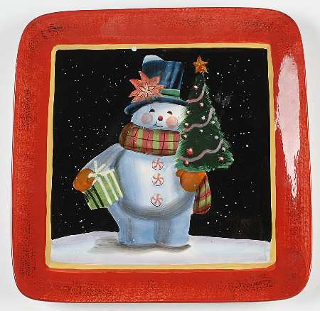 Snowball Snowman 13" Square Serving Platter