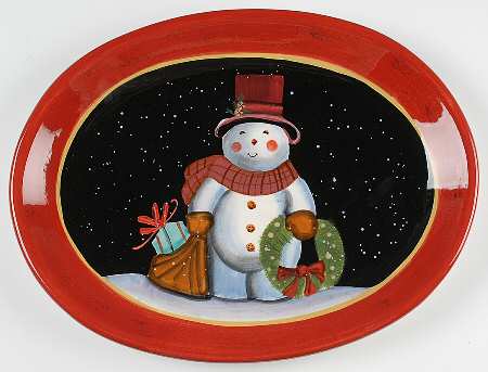 Snowball Snowman 16" Oval Serving Platter