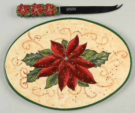 Tuscan Christmas Oval Cheese Plate with Knife