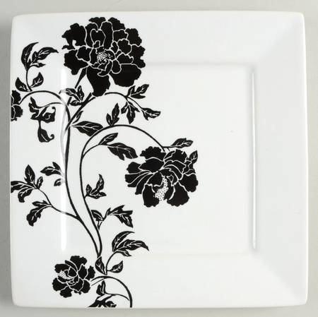 Dancing Blooms Black Square Salad Plate
