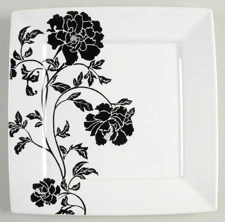 Dancing Blooms Black Square Dinner Plate