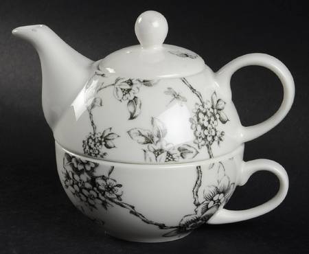 Black Toile Individual Teapot & Lid with Cup