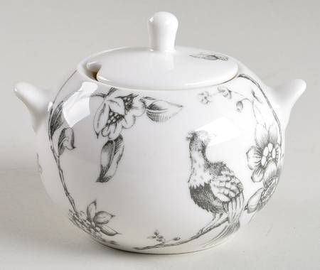 Black Toile Sugar Bowl & Lid