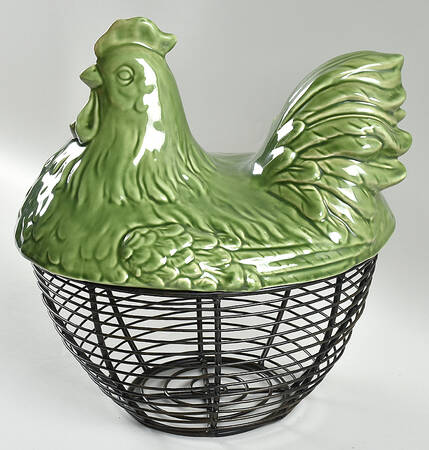 Elegant Rooster Metal Egg Basket & Ceramic Chicken Lid