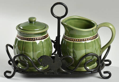 Elegant Rooster Creamer & Sugar W/Metal Stand