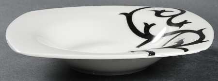 Scroll Black Rim Soup Bowl