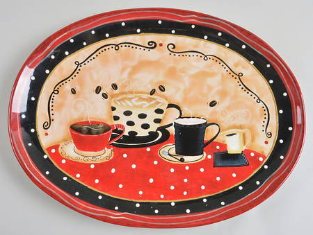 Coffee Cafe 18" Oval Serving Platter