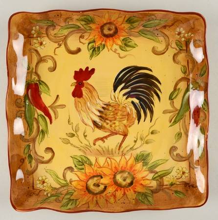 Chili Sunflower Rooster Square Dinner Plate
