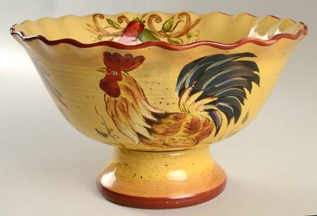 Chili Sunflower Rooster 10" Footed Bowl