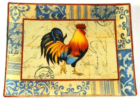 Lille Rooster 15" Glass Rectangular Platter