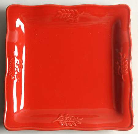 Cuisineware Red (Embossed Leaves) Square Salad/Dessert Plate