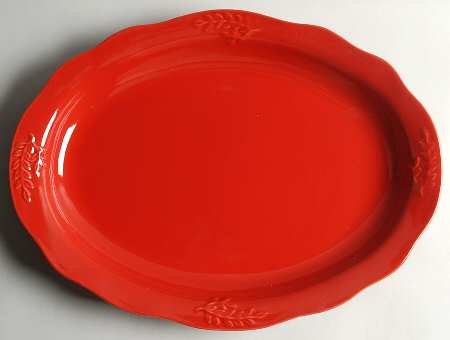 Cuisineware Red (Embossed Leaves) 16" Oval Serving Platter