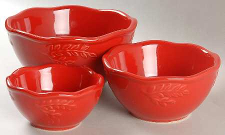 Cuisineware Red (Embossed Leaves) (3 Piece) Mixing Bowl Set