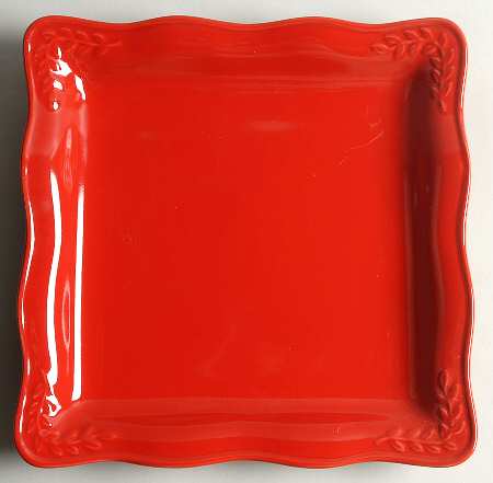 Cuisineware Red (Embossed Leaves) Square Dinner Plate