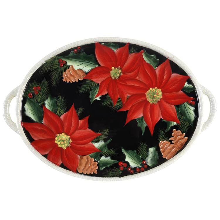 Poinsettia 18" Oval Handled Platter