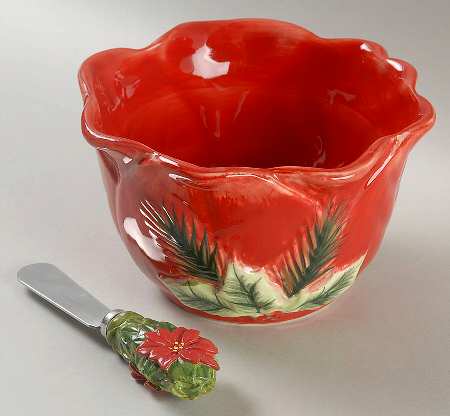 Poinsettia Figural Dip Bowl & Spreader Set
