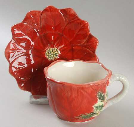 Poinsettia Figural Flat Cup & Saucer Set