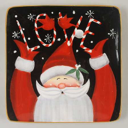Candy Cane Santa Square Salad/Dessert Plate