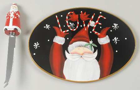 Candy Cane Santa 2 Piece Cheese Dish and Knife Set