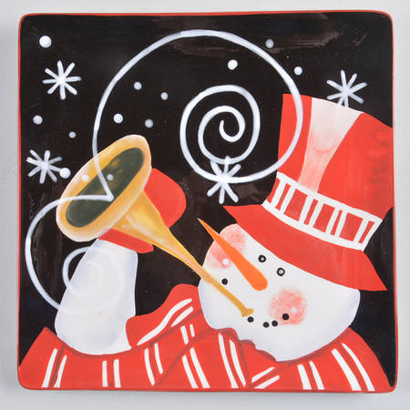 Red Hat Snowman Square Salad/Dessert Plate