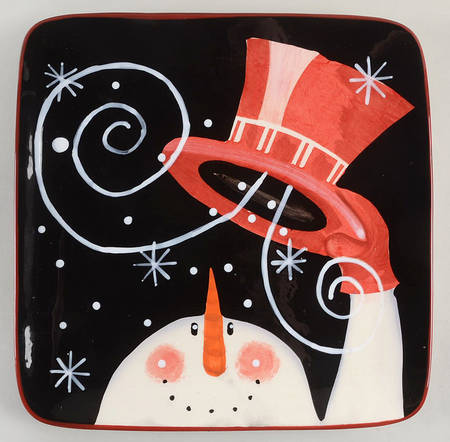 Red Hat Snowman 12" Square Serving Platter