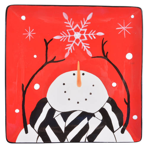 Snowflake Snowman Square Salad/Dessert Plate